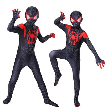 Miles Spider-Man Costume Jumpsuit — Superhero Bodysuit with Head Cover for Halloween & Cosplay Party