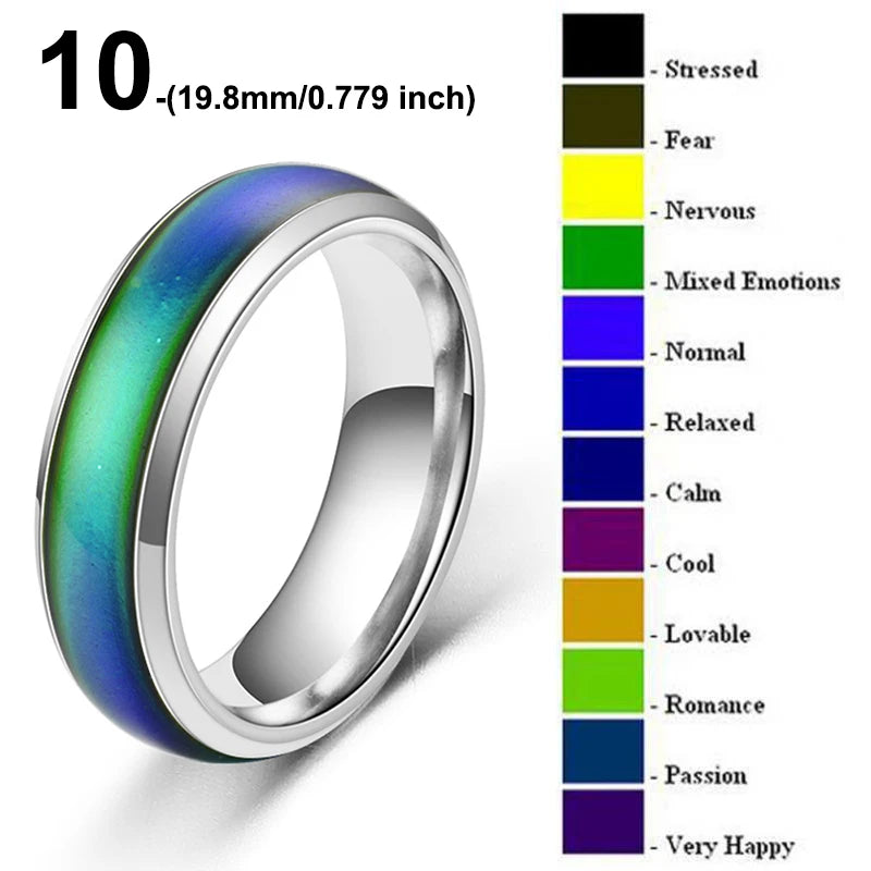 Stainless Steel Mood Ring - Color Changing Emotion Temperature Ring for Women Men Couples Fashion Jewelry