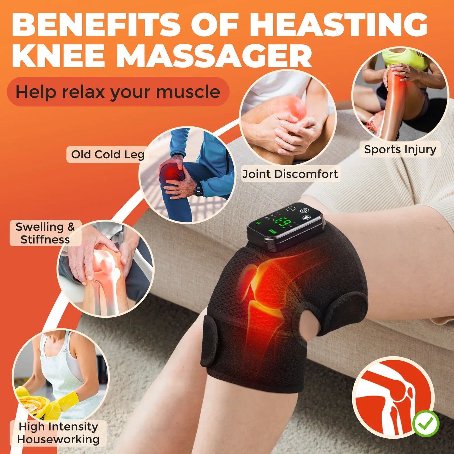 3-in-1 Electric Heated Knee Massager - Joint, Elbow, and Shoulder Pain Reliever with Thermal Vibration - Moisture Removal for Effective Physical Therapy