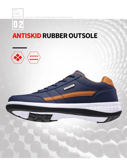 MAEDEF Men's Leather Sneakers – Waterproof Casual Lace-Up Footwear, Comfortable Vulcanized Shoes for Men