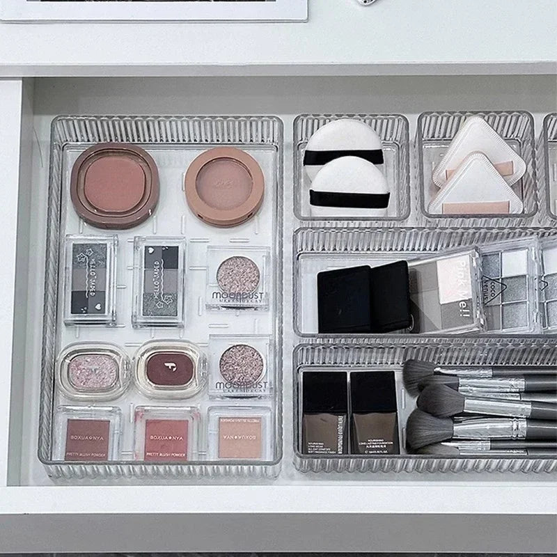 Unlimited Desk & Drawer Organizer Set – Clear Plastic Storage Boxes for Bathroom, Makeup & Kitchen