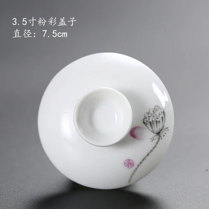 Ceramic Sancai Tea Bowl with Lid – Blue & White Porcelain Cover for Kungfu Tea Set Household Accessories