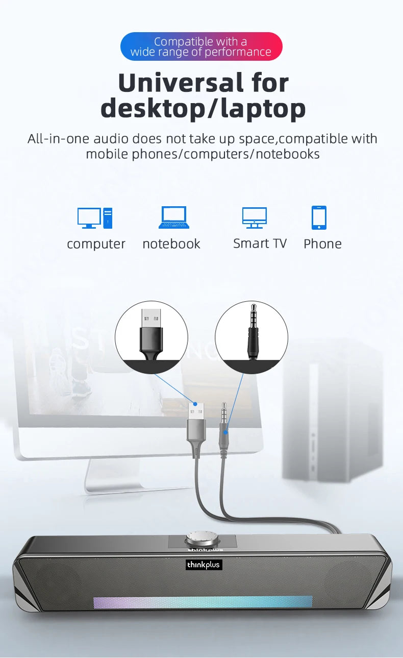 Lenovo TS33 Bluetooth 5.0 Speaker - Original Desk Subwoofer with AUX, Surround Sound for Home & Movies