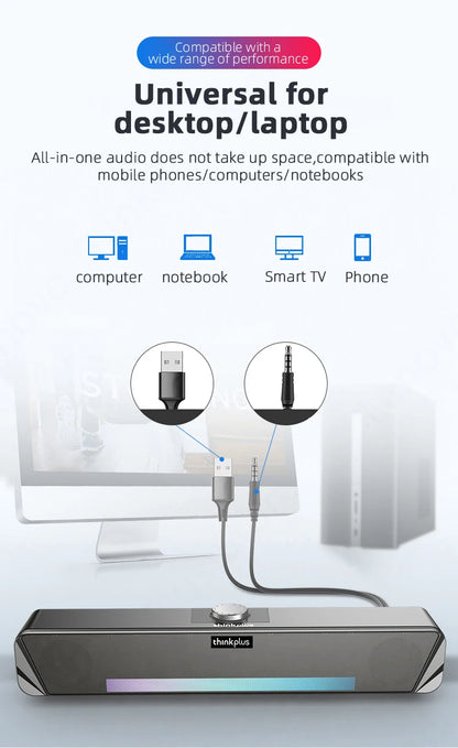 Lenovo TS33 Bluetooth 5.0 Speaker - Original Desk Subwoofer with AUX, Surround Sound for Home & Movies