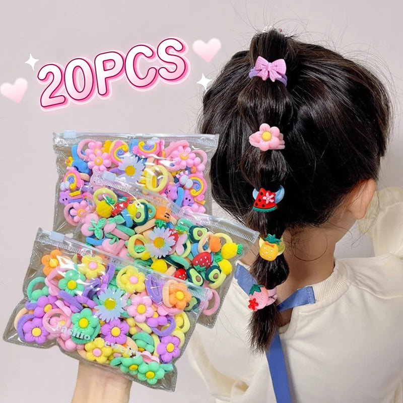 10/20PCS Cute Cartoon Hair Bands – Soft Elastic Scrunchies for Girls & Kids, Gentle on Hair