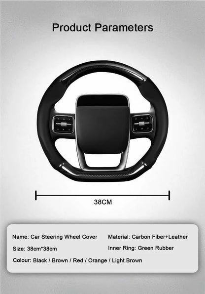 Hyundai Carbon-Fiber Leather Steering Wheel Cover — Fits i20/i30/i40/ix25/ix35/ix55/Elantra/Tucson/Sonata/Solaris/Palisade/Nexo