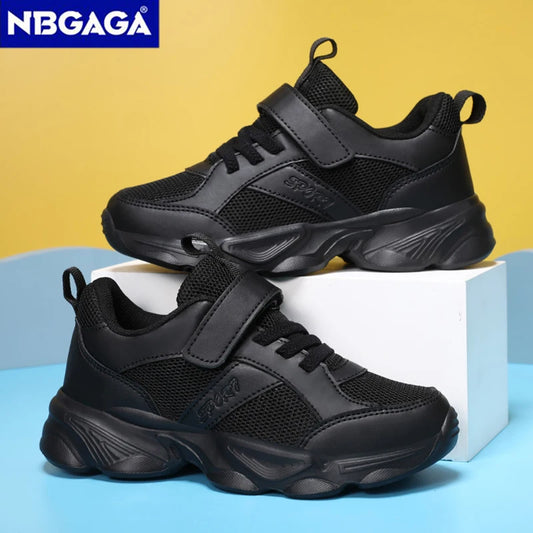 Kids’ Breathable Sports Shoes – Anti-Skid Black School Walking & Running Sneakers for Boys & Girls