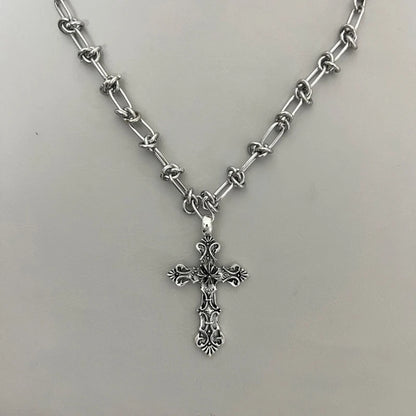 Vintage Cross Pendant Necklace – Kpop Punk Long Chain Retro Jewelry for Women, Korean Fashion Gift