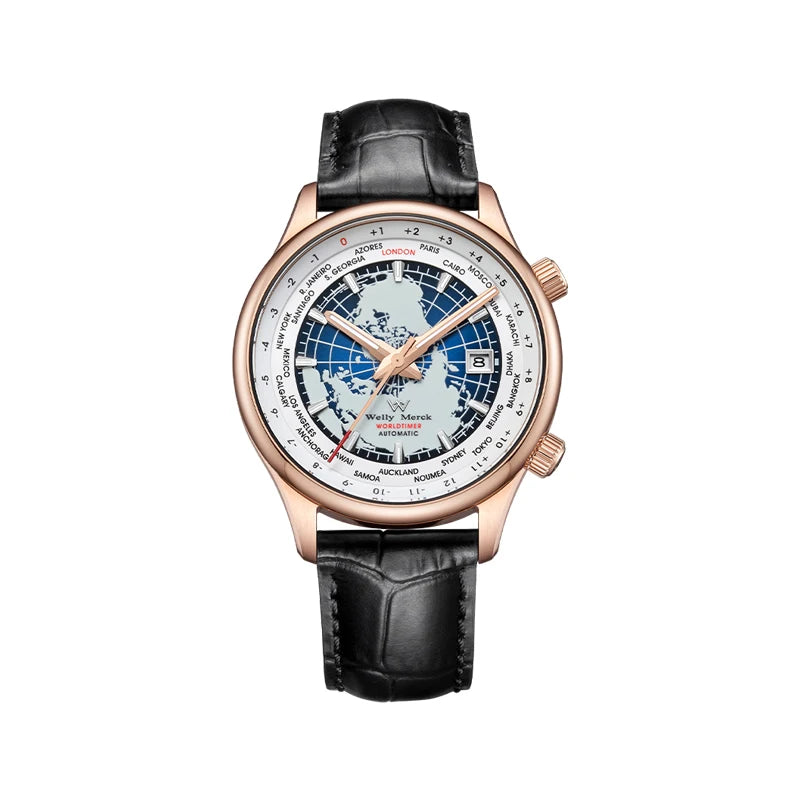 WM Welly Merck Automatic Mechanical Men’s Watch — High-Quality Sapphire, World Time, WM057 Luxury Timepiece