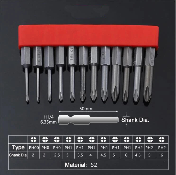 12Pcs 1/4 Inch Magnetic Screwdriver Bits - 50mm 75mm 100mm Long Power Tool Bit Set