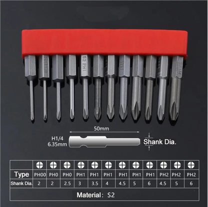 12Pcs 1/4 Inch Magnetic Screwdriver Bits - 50mm 75mm 100mm Long Power Tool Bit Set