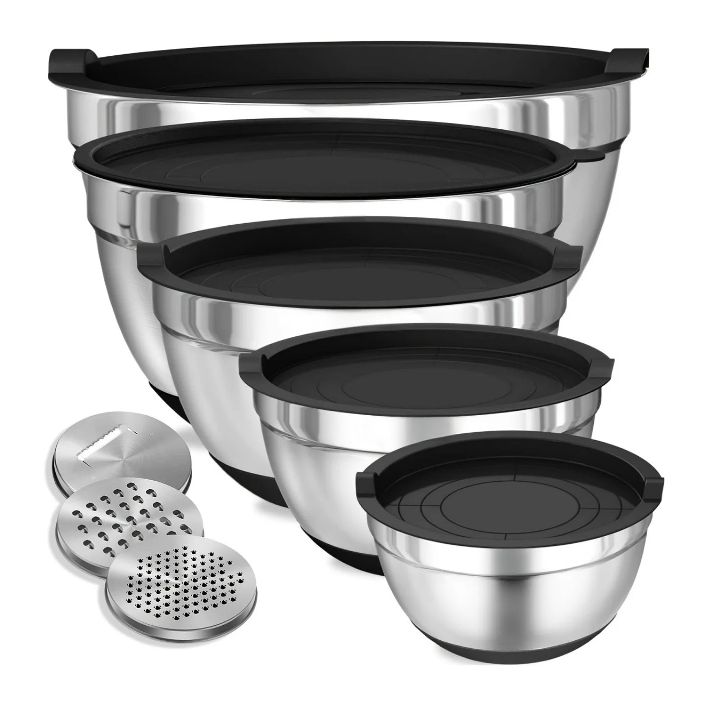 8PCS Stainless Steel Mixing Bowl Set – Airtight Lids, Non-Slip Bottoms, Black Kitchen Bowls for Baking & Serving