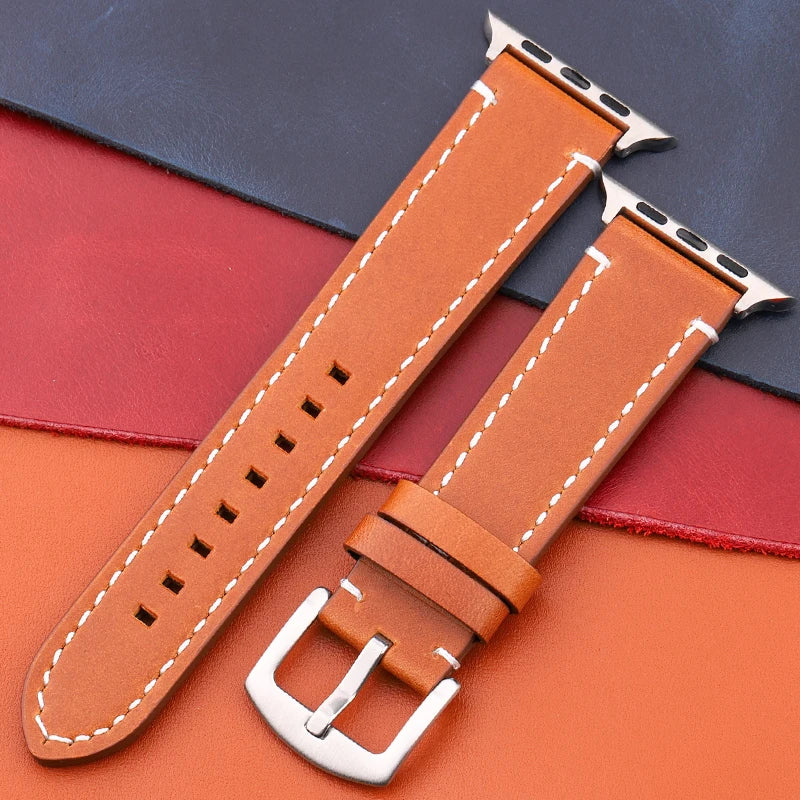 Genuine Leather Apple Watch Strap – Compatible with Series 7, 6, 5, 4, SE (40mm–49mm) for Men & Women