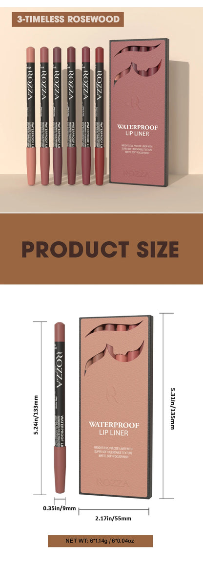 Rozza Waterproof Matte Lip Liner Pencil Set – Weightless, Precise, Super Soft & Blendable