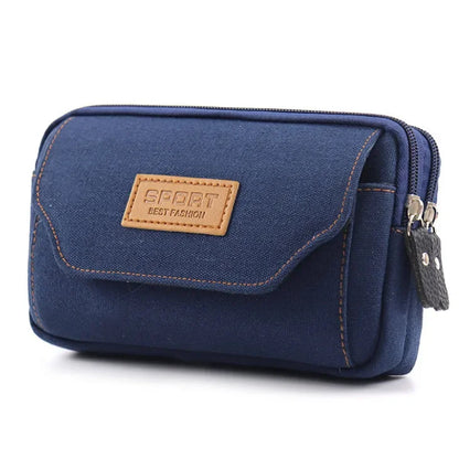 6.5" Men’s Canvas Waist Pack – Soft Pouch Belt Bag for Running, Travel & Camping