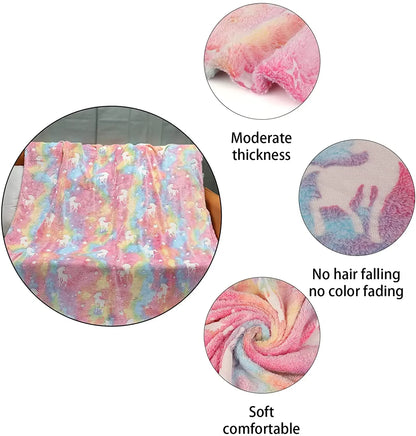 Luminous Unicorn & Dinosaur Plush Blanket – Glow-in-the-Dark Soft Flannel Throw for Boys & Girls, Christmas Gift