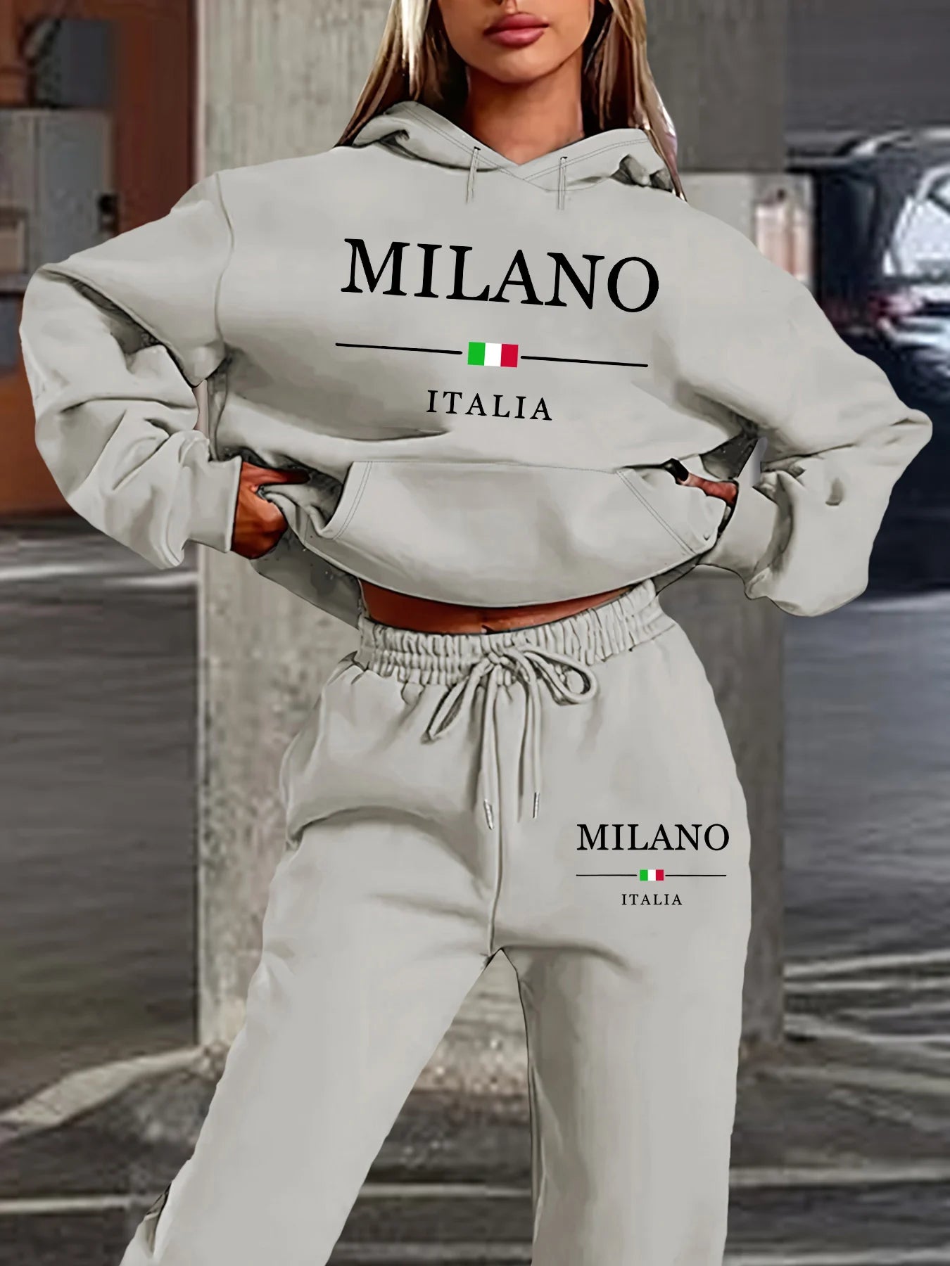 Women's Milano Italia 2-Piece Winter Set - Plush Warm Hooded Sweatshirt & Sports Pants Outfit