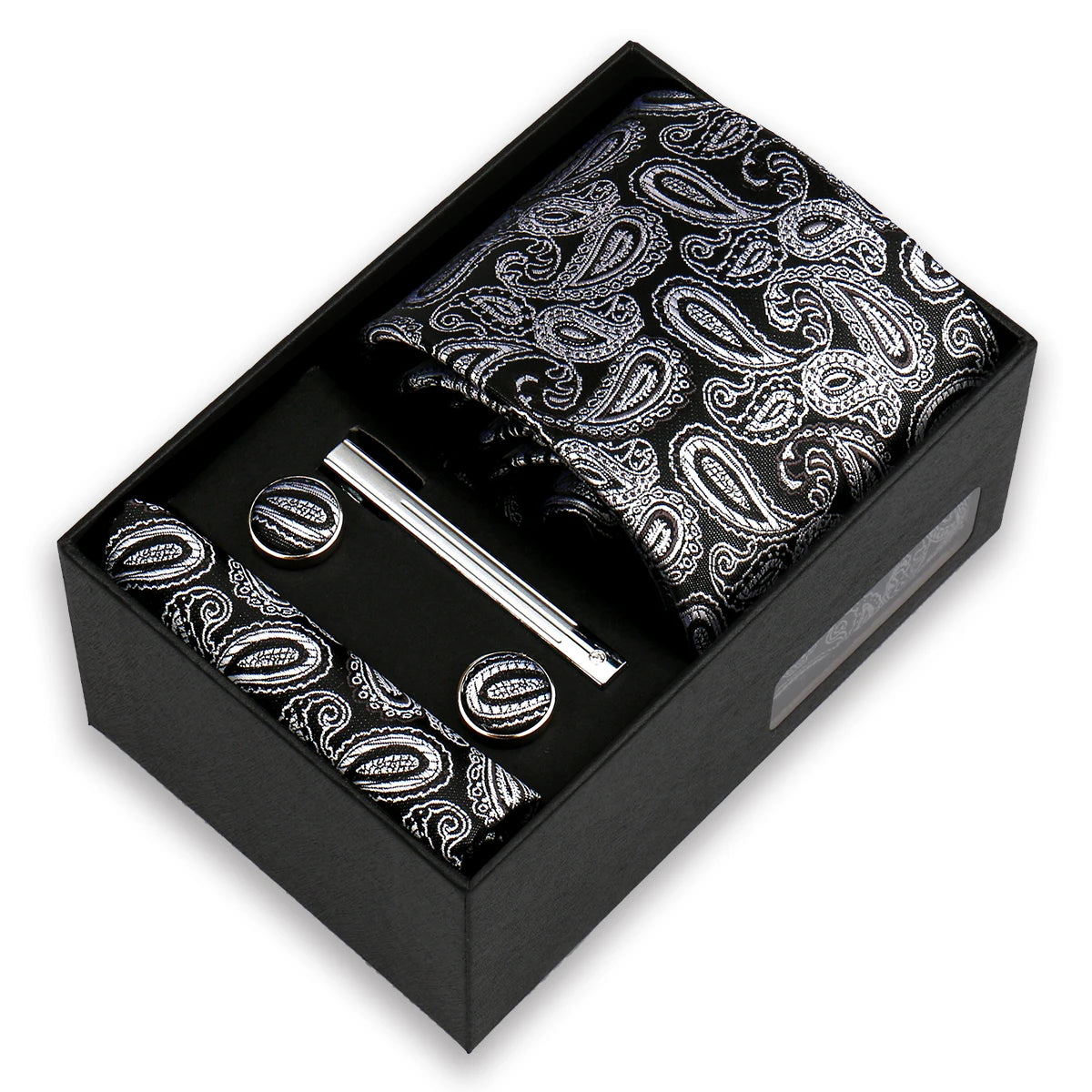 Men's Tie & Cufflink Gift Set - 8cm Necktie Handkerchief Clip Box for Formal Business Suits