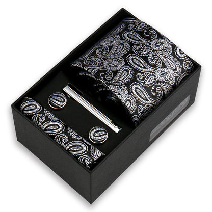 Men's Tie & Cufflink Gift Set - 8cm Necktie Handkerchief Clip Box for Formal Business Suits
