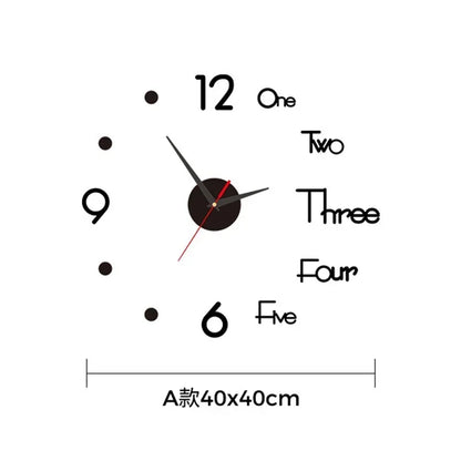 Large 3D DIY Silent Wall Clock — Simple Modern Punch-Free Wall Sticker in Black, Gold, or Silver