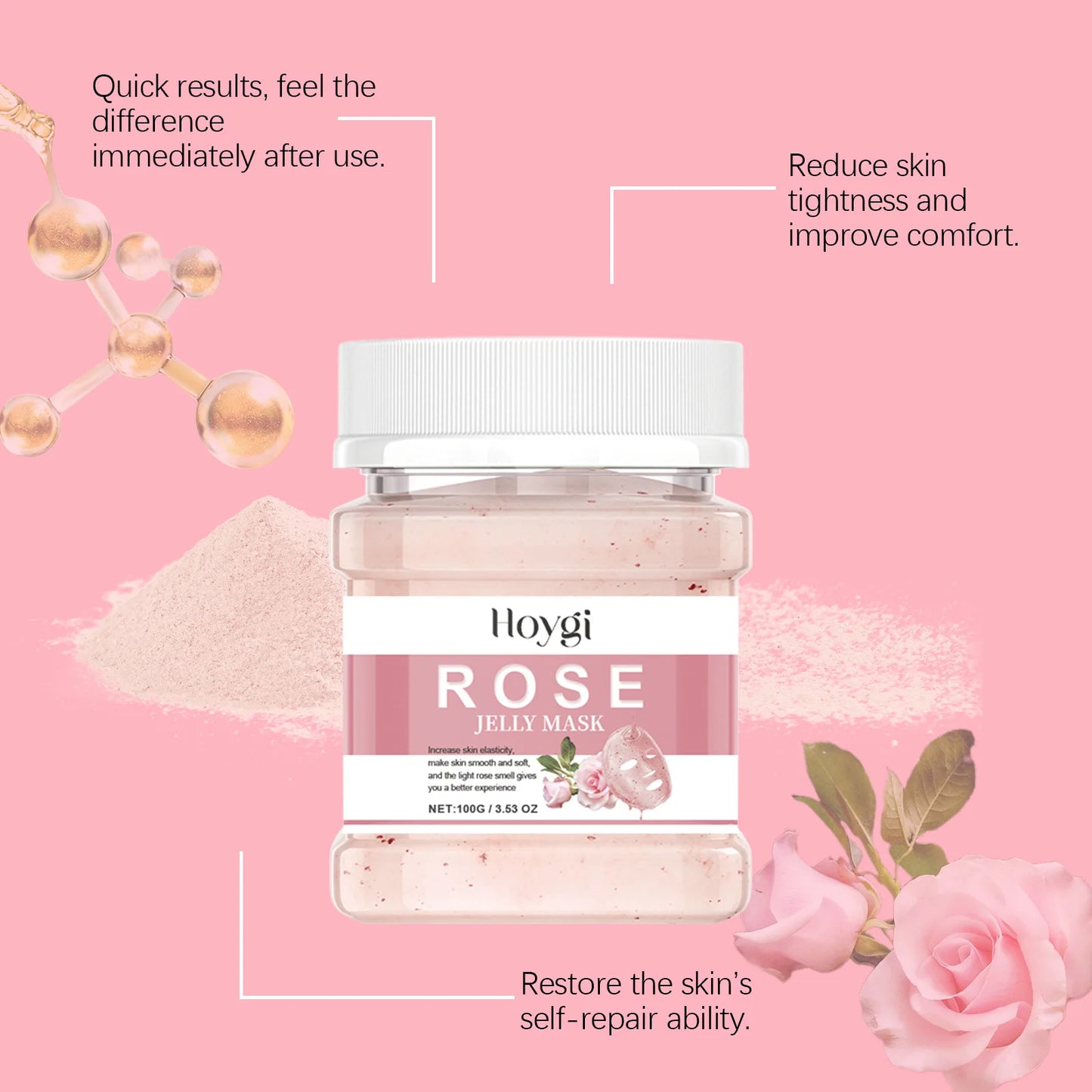Jelly Mask Powder - Hydrating Rose & 24k Gold Peel-Off Facial Mask for Nourishing, Moisturizing & Revitalizing SPA Treatment
