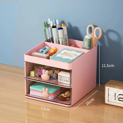 Small Desk Organizer with Drawer - Desktop Storage Box for Makeup, Pens, Business Cards, Phone & Stationery