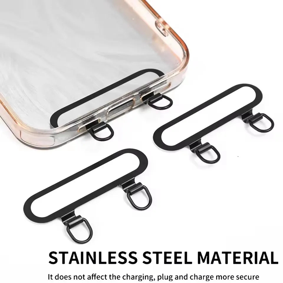 Ultra-Thin Metal Lanyard Patch 1/4Pcs – Stainless Steel Dual Hole Phone Case Connector Gasket for iPhone 14/15/16/17 Hanging Card Strap