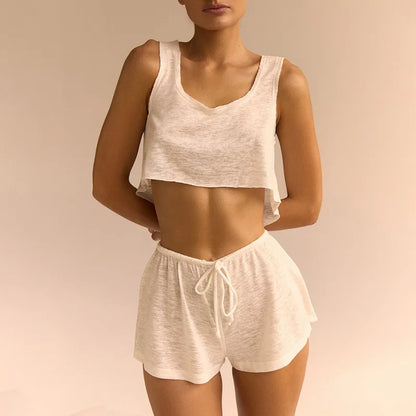 Women’s Summer Vest and Shorts Set - Soft Loose Casual Two-Piece Lounge Outfit