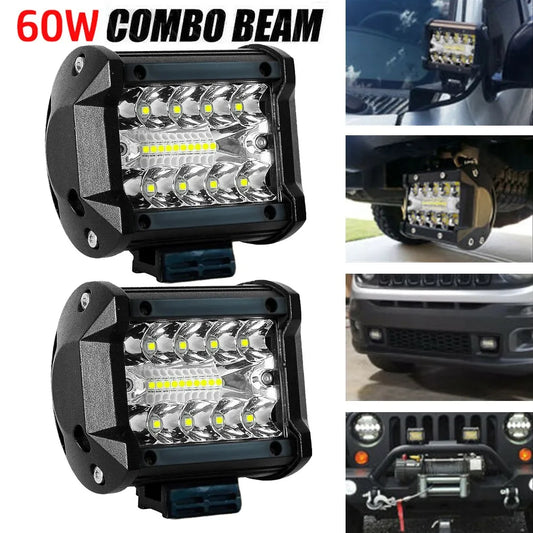 12V 60W LED Light Bar – Off-Road Spot & Flood Combo Work Light for Truck, Car, SUV, ATV, UTV & 4WD Headlight Lighting Accessories
