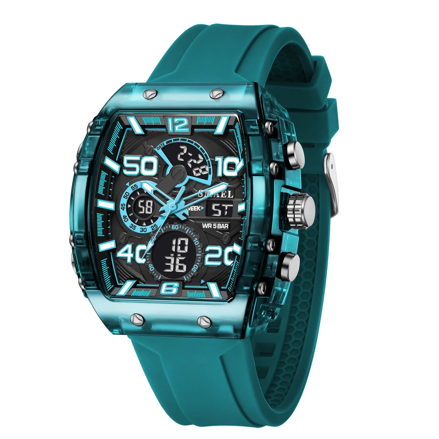 SMAEL 8109 Men’s Digital Sports Watch – Square Dual Display, Waterproof, Luminous, Multi-Color Fashion Electronic Wristwatch
