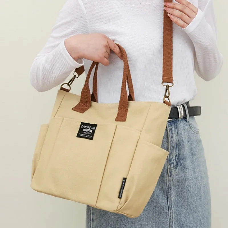 Urban Minimalist Canvas Tote Bag for Women | Large Capacity Commuting Bag | Single Shoulder Diagonal Crossbody for Students