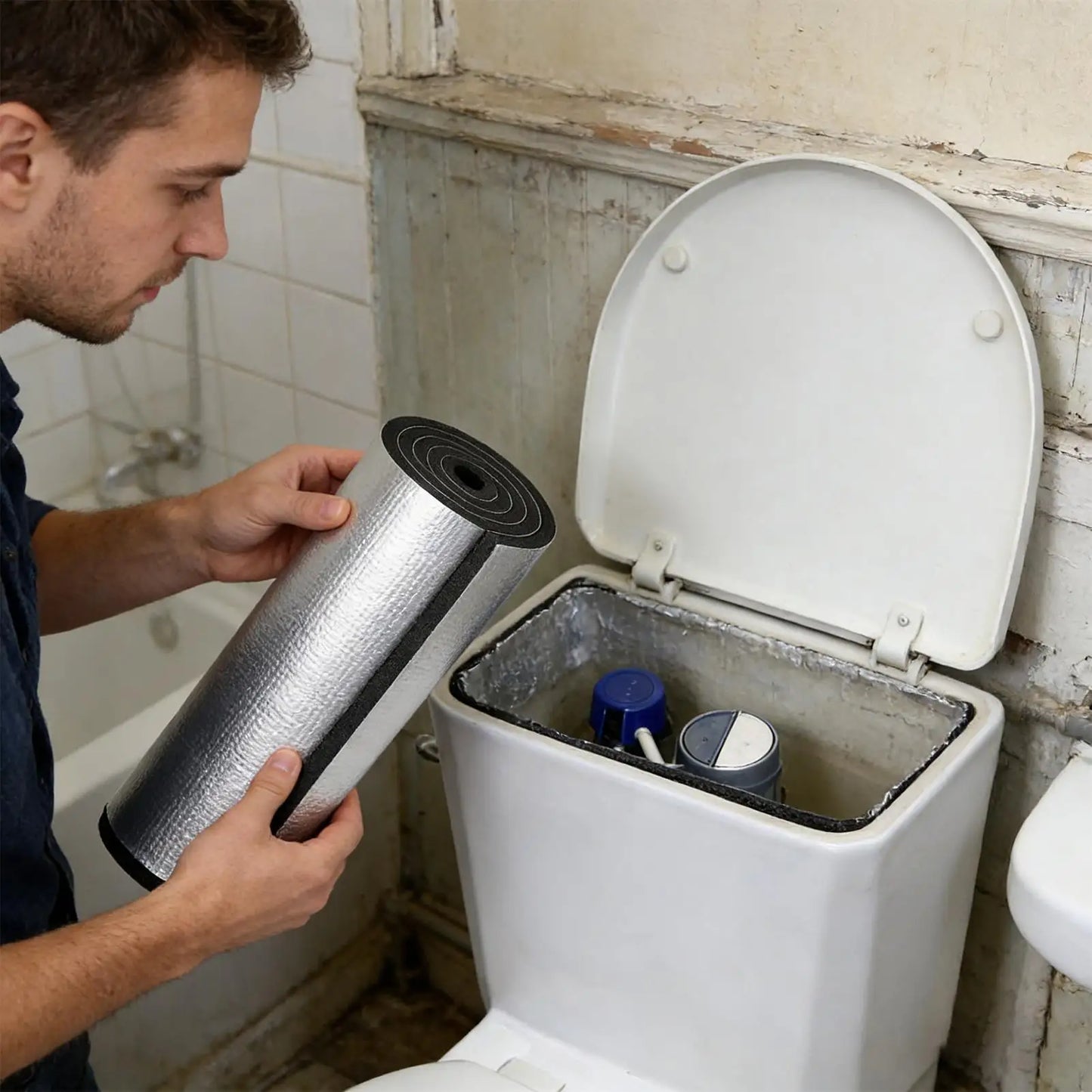 Toilet Tank Liner Waterproof Blanket - Self-Adhesive Anti-Freeze Bathroom Insulation Kit 100x40cm
