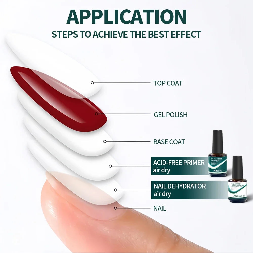 Nailpop Nail Dehydrator & Primer — Acid-Free Natural Nail Prep for Acrylic & UV Gel, Fast Dry Superior Bonding Set