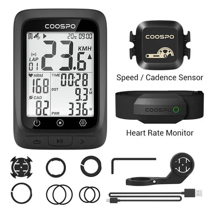 Coospo BC107 GPS Bike Computer — 2.4" Wireless Odometer & Speedometer, Bluetooth 5.0, ANT+, Waterproof