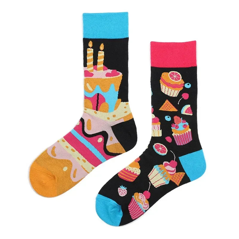 WY_New Asymmetrical Couples Mandarin Ducks Cotton Socks – Fashion Sports Colorful Medium & High Sleeve Unisex Crew Socks, Trendy Couple Gift Socks