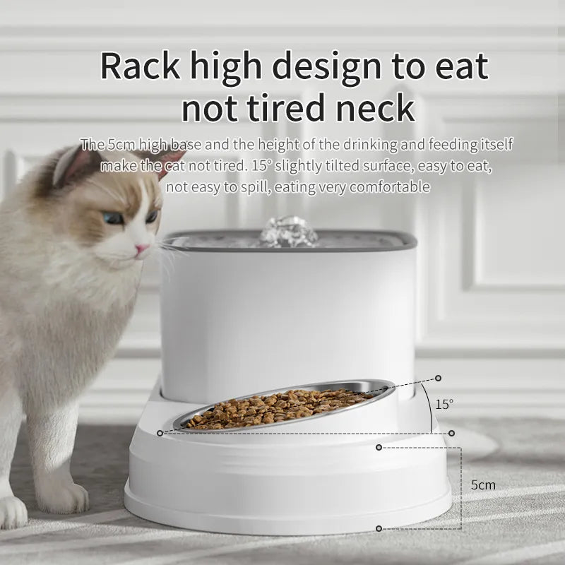 2-in-1 Cat Water Fountain: Automatic Drinker and Feeding Bowl - 3L Recirculating Filtered Water Dispenser for Happy and Hydrated Cats