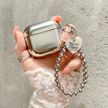 Luxury Silver-Plated AirPods Case - Heart Pendant Bracelet Chain Shockproof Cover for AirPods 3/4 & Pro 2
