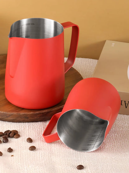 350/600ML Stainless Steel Coffee Milk Frothing Pitcher – Precise Scale Latte Jug for Barista & Professional Cafe Use
