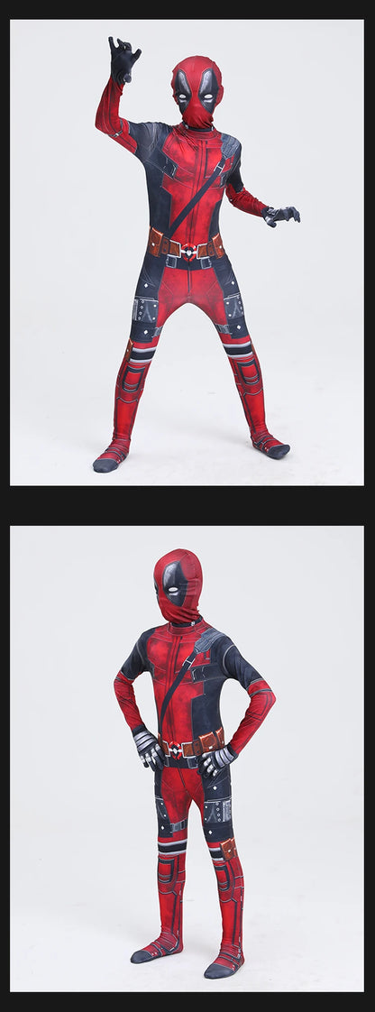 Deadpool Cosplay Costume for Kids – Superhero Roleplay Outfit with Headgear & Gloves, Halloween Party Suit