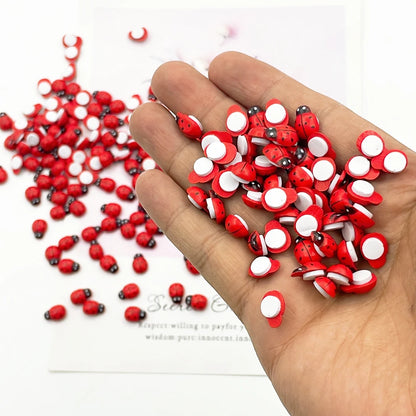 100Pcs Wooden Mini Ladybug Stickers – 8x11mm Self-Adhesive Red DIY Craft Decorations for Scrapbooking, Home, Garden & Party Decor