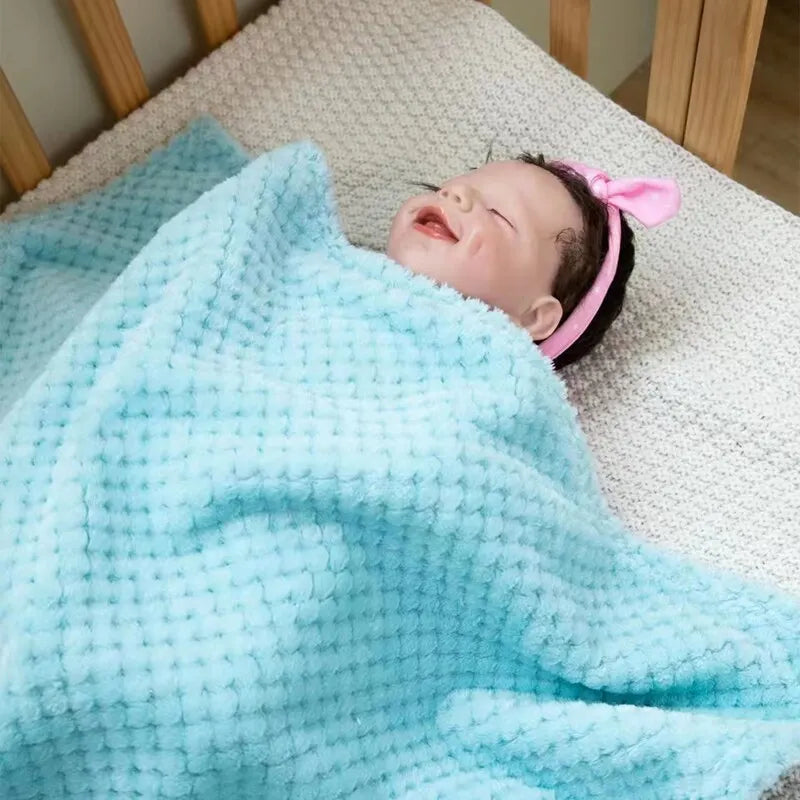 70x100cm Baby Blanket – Thick Flannel Solid Color & Pineapple Plaid Swaddle, Sofa & Throw Blanket for Kids