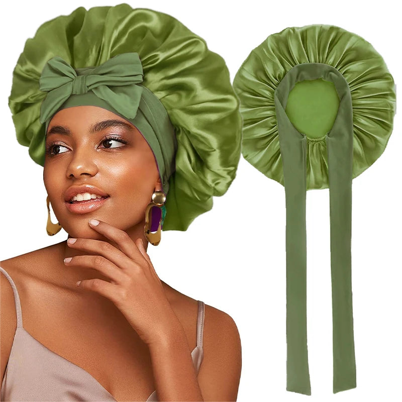 New Satin Sleeping Hat for Women – Stretchy Tie Band, Adjustable Night Shower Cap, Hair Head Cover Bonnet Turban