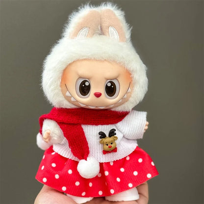 15–17cm Labubu Doll Clothes – Christmas Hat, Scarf & Elk Snowman Plush Outfit Set, New Year Gift