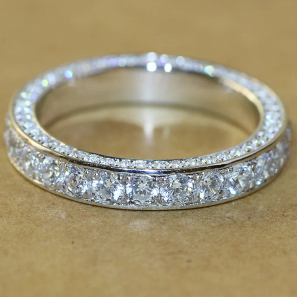 925 Sterling Silver Eternity Band Ring - CZ Diamond Promise Engagement Wedding Jewelry for Women & Men