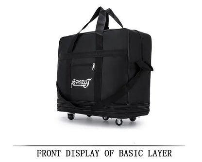 Foldable Trolley Travel Bag with Wheels – Expandable Black Luggage for Men & Women, Ideal for Weekend Trips & Overnight Travel