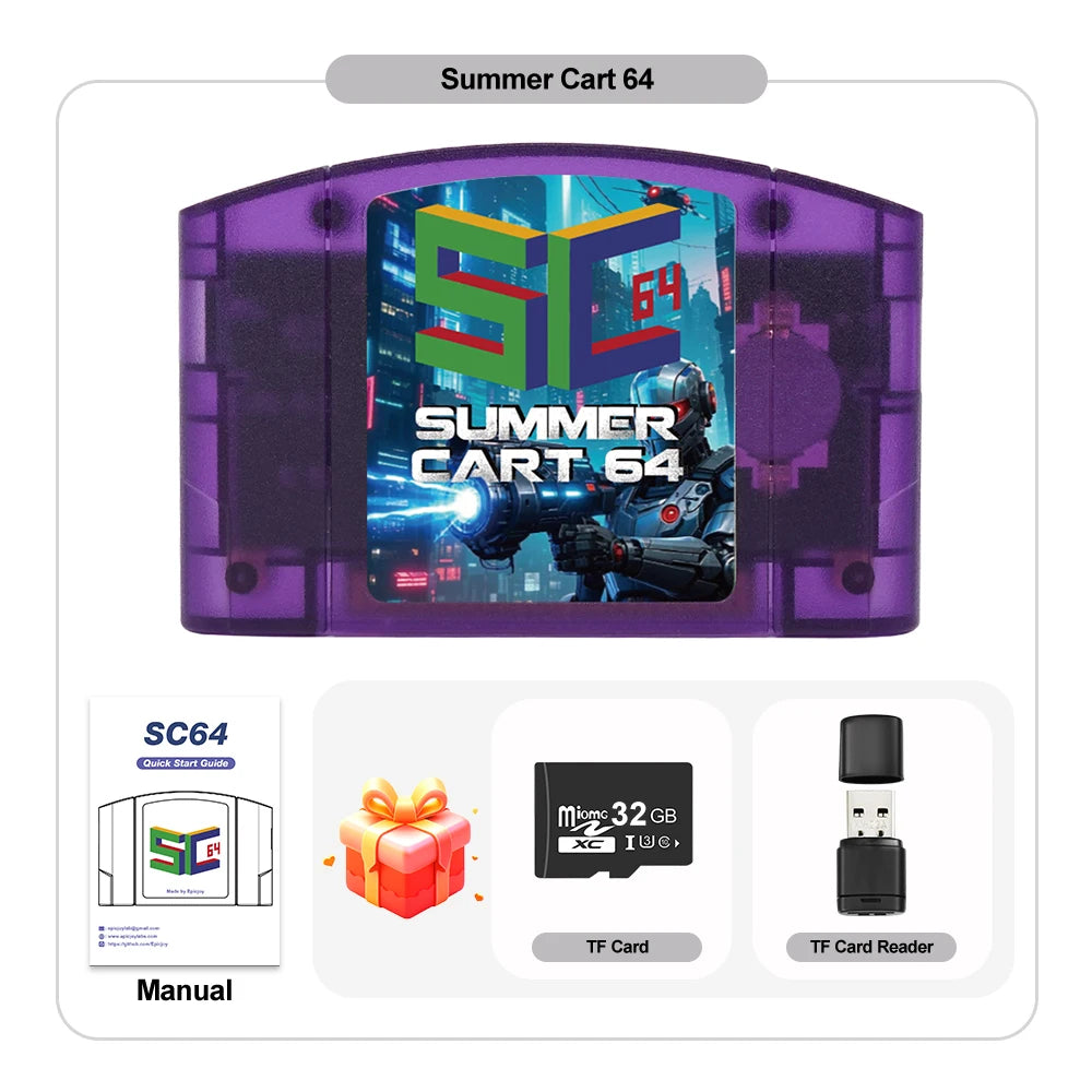 EPICJOY SummerCart 64 – 32GB Open Source N64 Game Card for Nintendo 64 Console, 5400+ Games & 64DD Support
