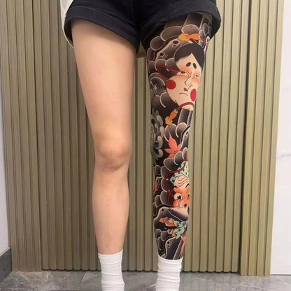 Full Leg Tattoo Socks - Sun-Proof Elastic Stockings for Cycling, Fishing & Casual Wear