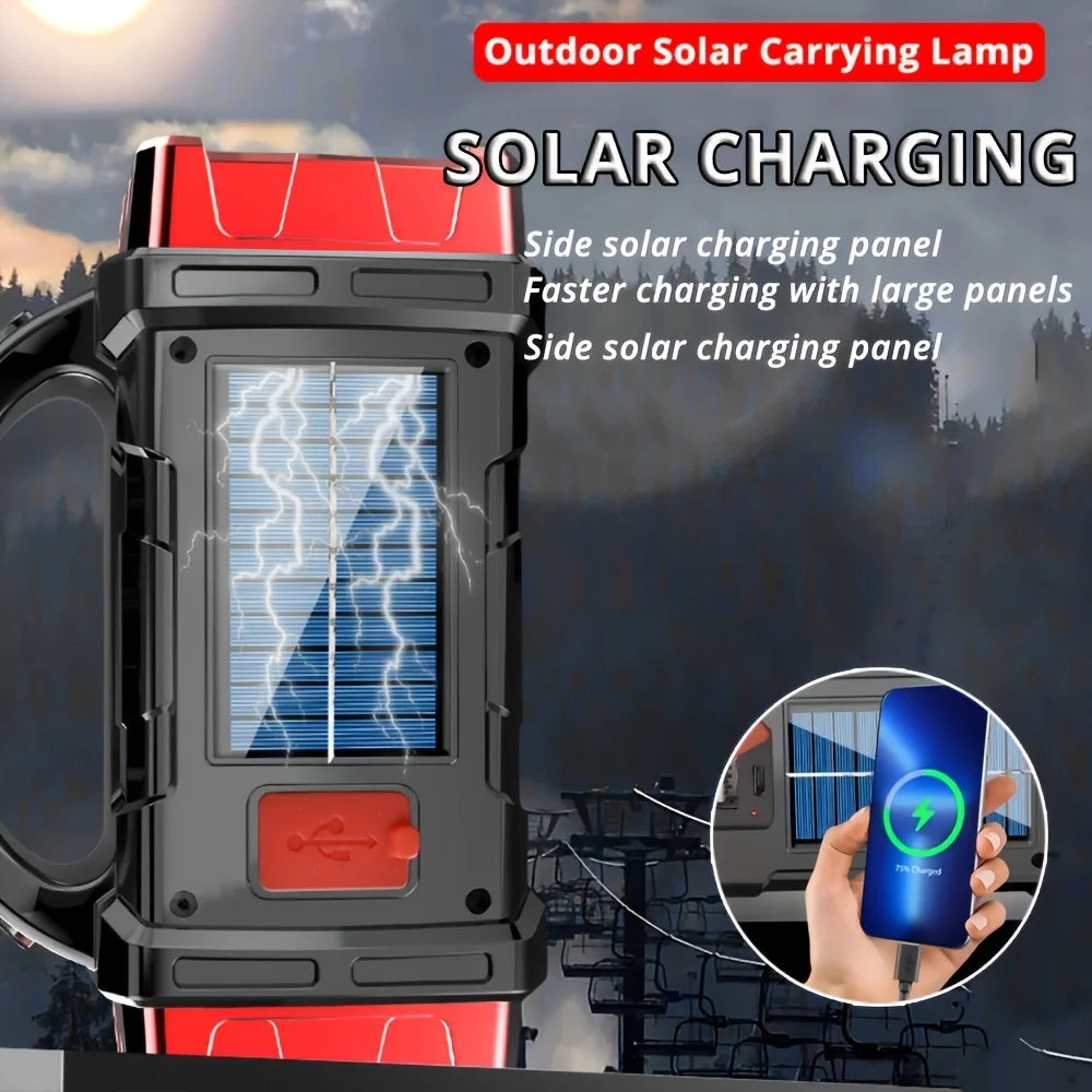 COB Solar Rechargeable Flashlight - Waterproof Outdoor Camping Emergency Spotlight with SOS Mode