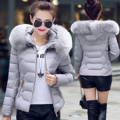 2025 Women’s Autumn Winter Short Cotton Coat – Large Size Padded Parka with Fur Collar, Warm Casual Jacket