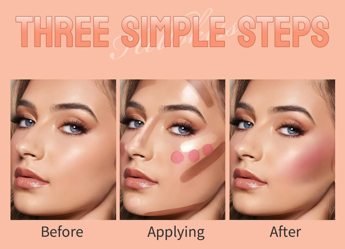 Hellokiss Multifunctional Grooming Stick 3-Piece Set – 3D Modification, Highlight & Brightening Blush Stick
